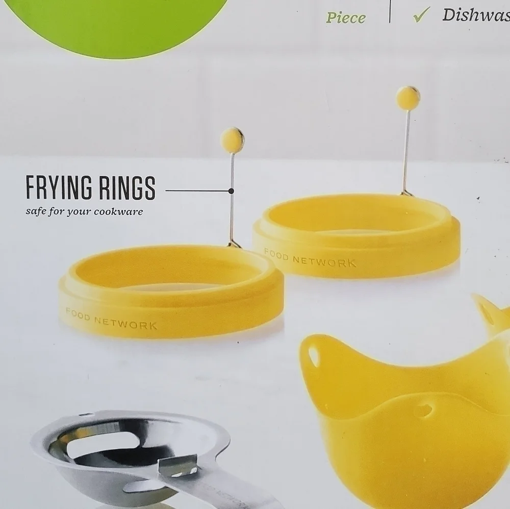 FOOD Network 6 Piece Egg Set Yolk Separator Egg Poachers Frying Rings Timer NIB